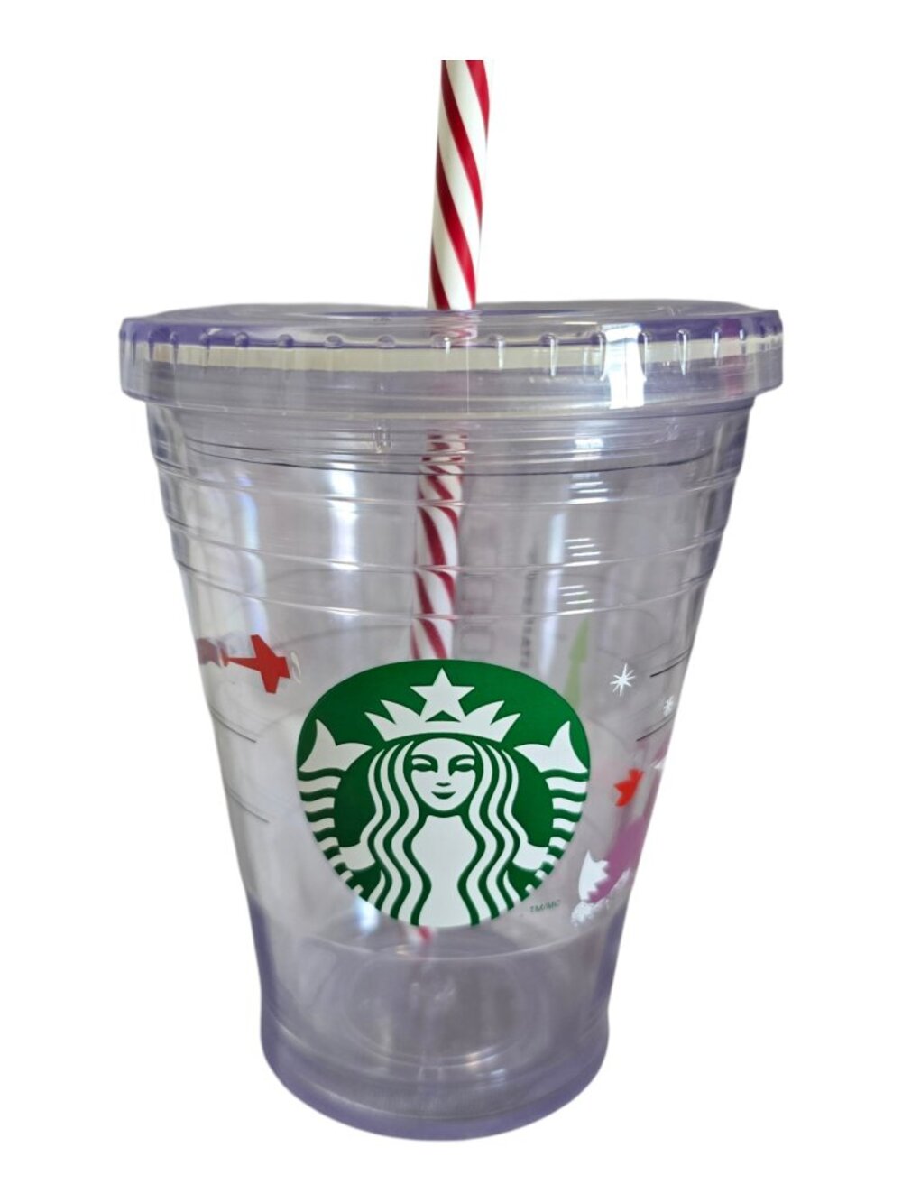 Starbucks 2011 Holiday Fox Double Walled Clear Cold Tumbler 12 oz w Lid & Straw